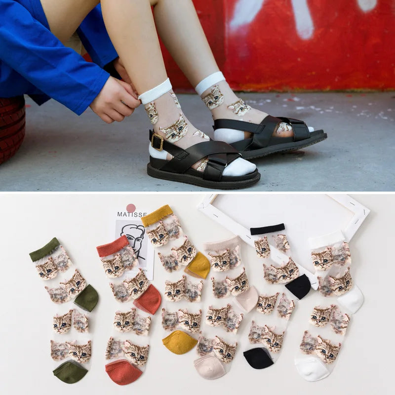 Trendy Women’s Transparent Cat Socks | Cute Kawaii Summer Fashion