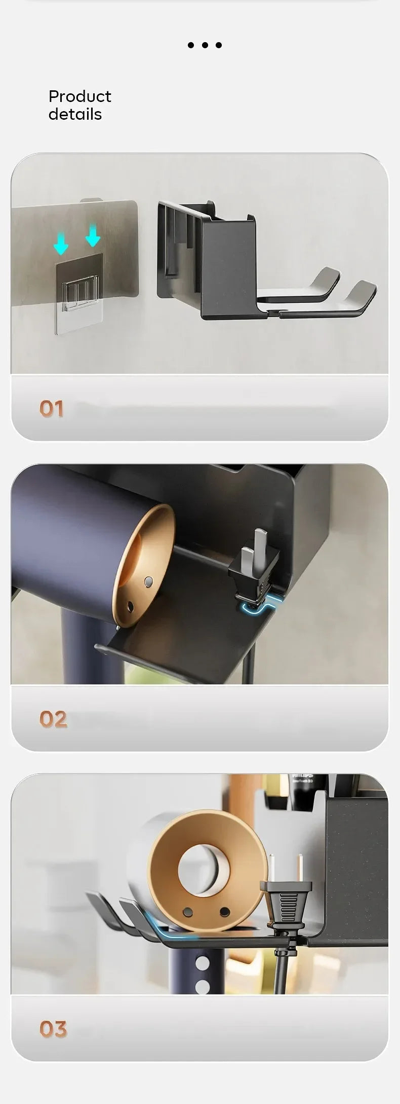 Hair Dryer Holder | Wall-Mounted Organizer for Bathroom Accessories