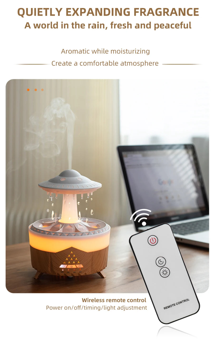 Simulated Raindrop Air Humidifier | Essential Oil Diffuser with Lights