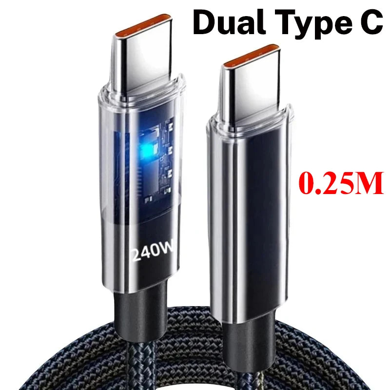 240W Nylon USB C PD Super Fast Charging Cable with LED Display