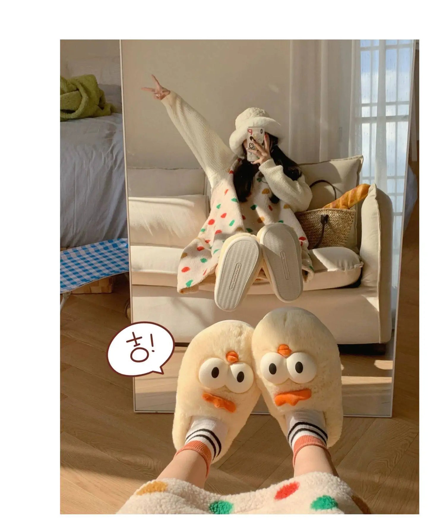 Women's Cute Cartoon Chicken Plush Slippers | Cozy Indoor Shoes