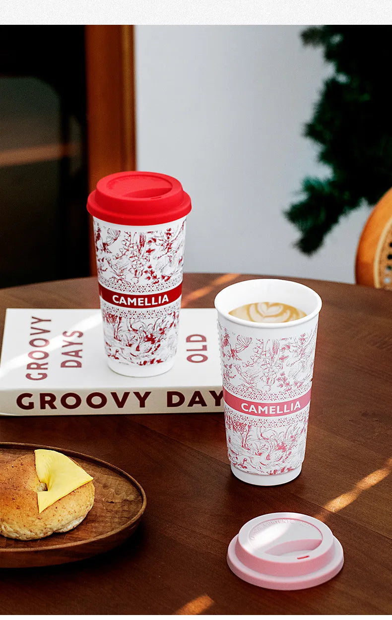 Taza de Café de Cerámica de Gran Capacidad con Tapa de Silicona | Elegante y Práctica
