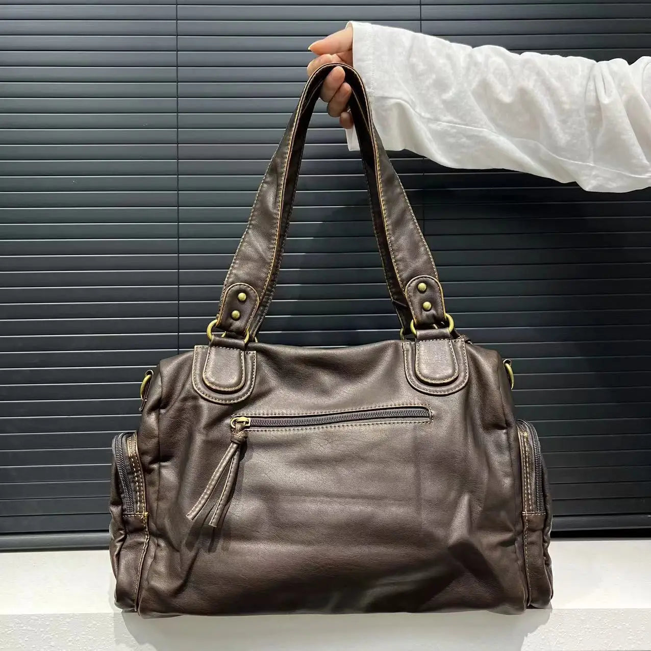 Vintage Washed Leather Crossbody Bag | Large Capacity Multi Pocket