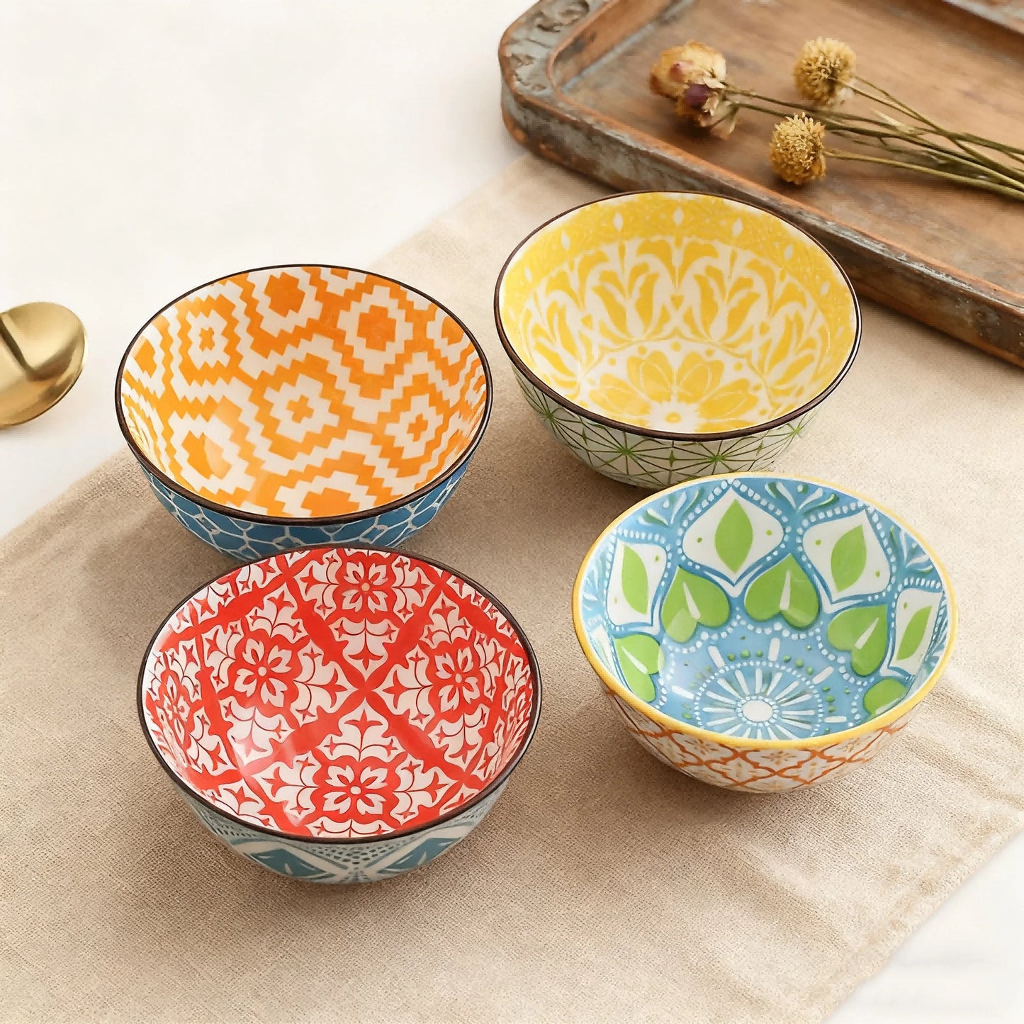 4-Piece Bohemian Ceramic Bowl Set for Every Occasion