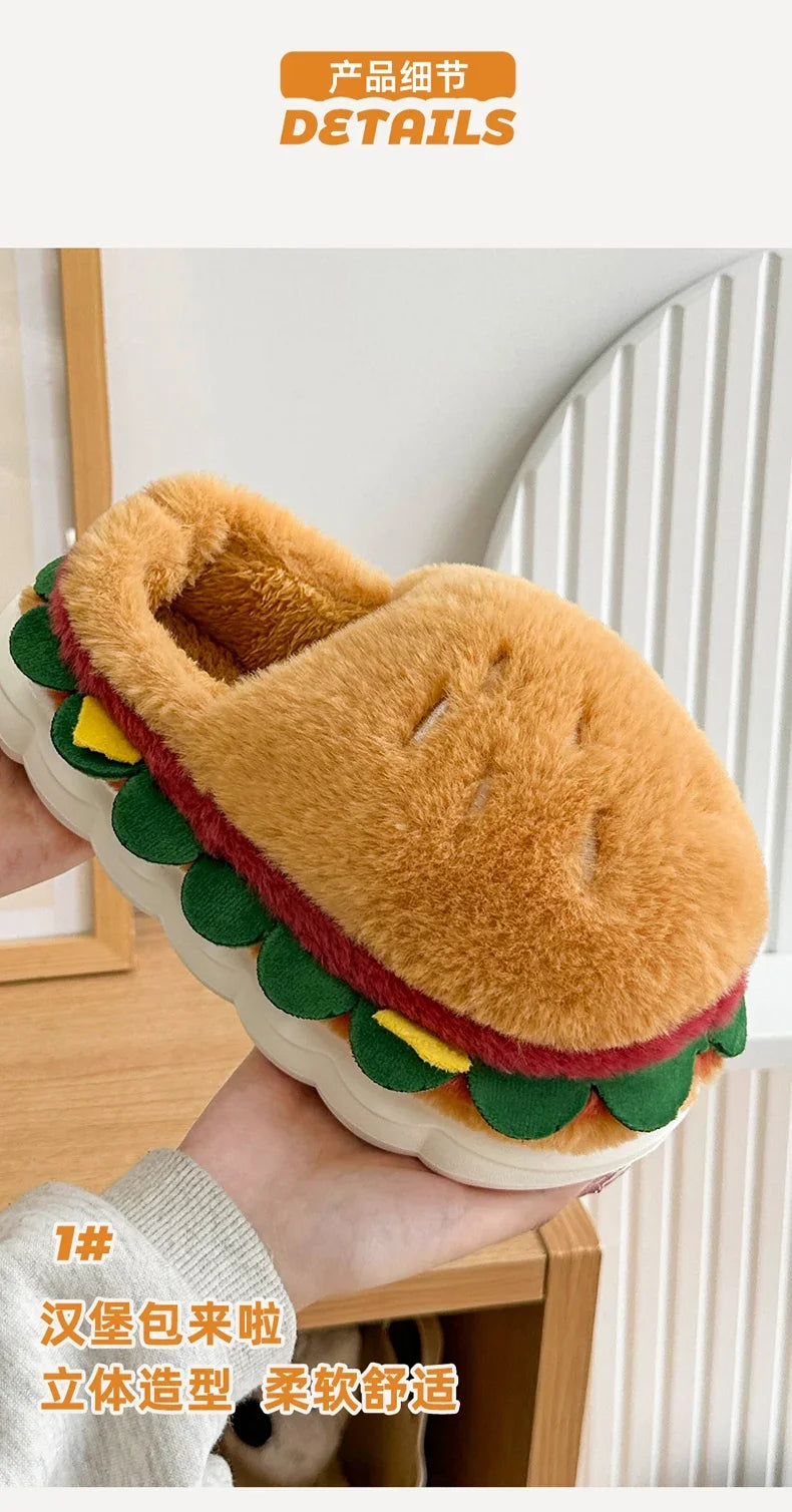 Funny Hamburger Plush Slippers | Cozy 3D Cartoon Slides for All