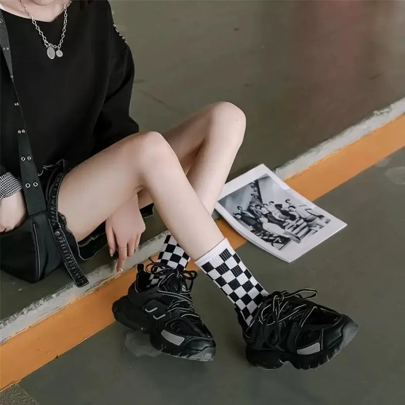 Unisex Checkerboard Socks | Trendy Geometric Cotton Streetwear