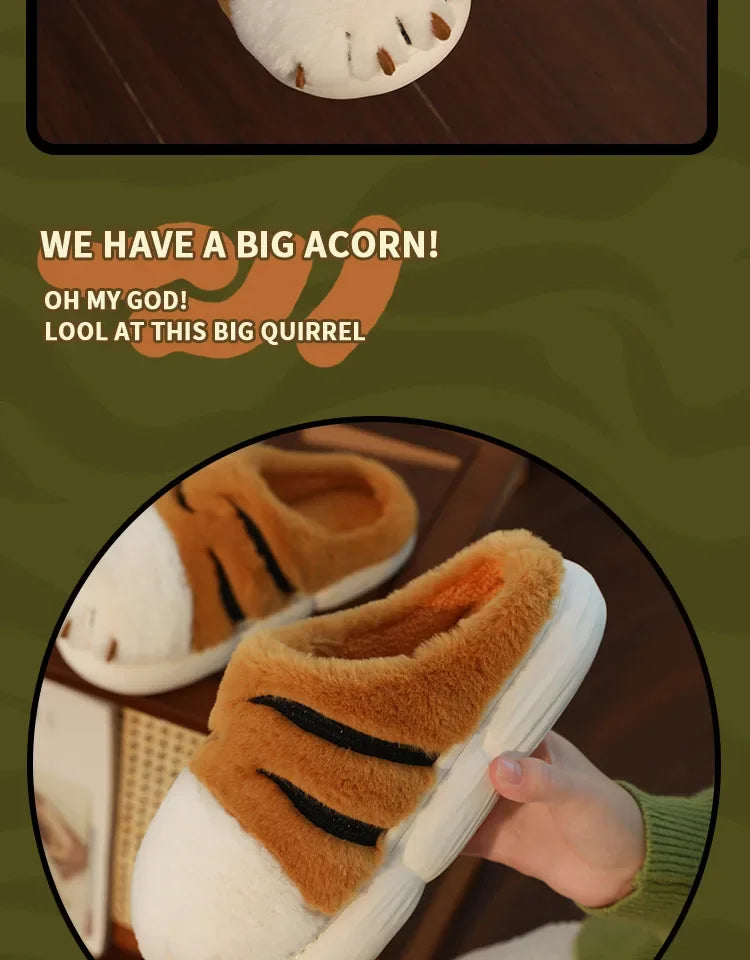 Cute Cartoon Tiger Paw Plush Slippers | Warm Indoor Slides for Cozy Comfort