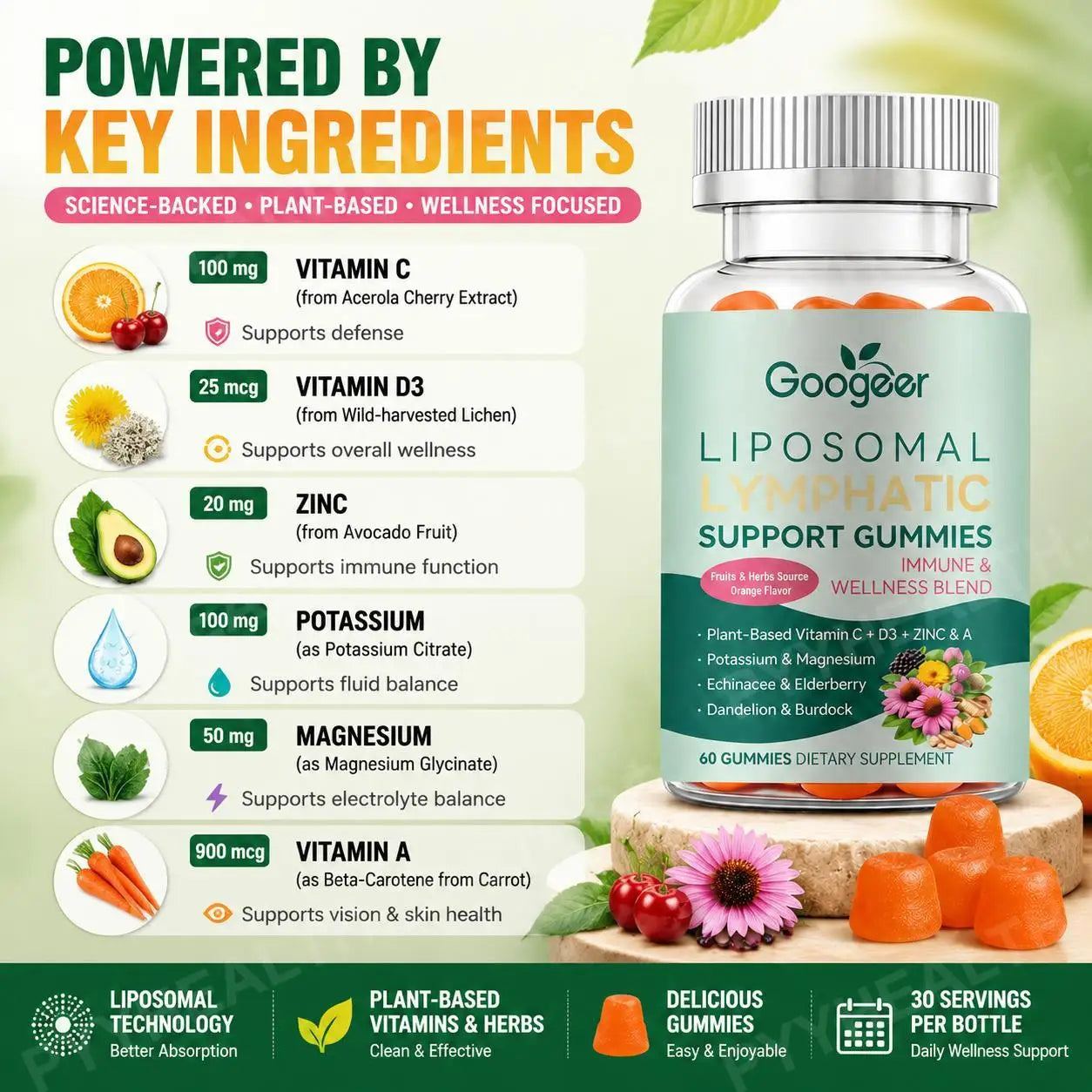 Liposomal Herbal Lymphatic Support Gummies | Immune Boosting Formula