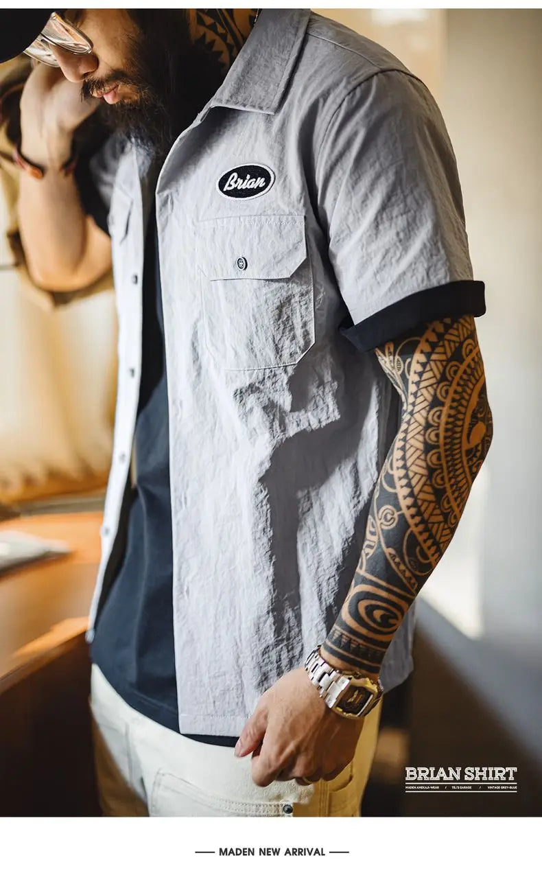 Men's Gray Printed Cuban Collar Shirt | Lightweight Summer Top