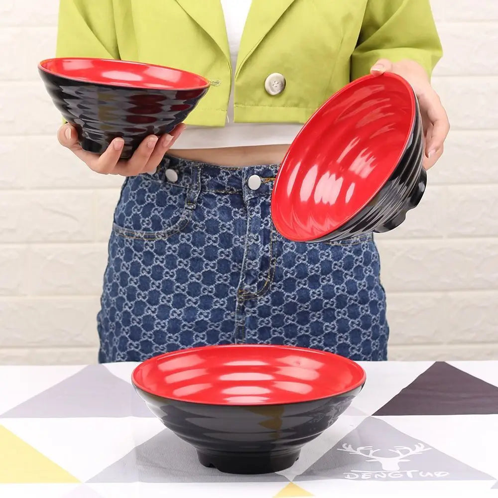 Elegante tazón de melamina rojo y negro para ramen | Tazón de sopa apto para el calor