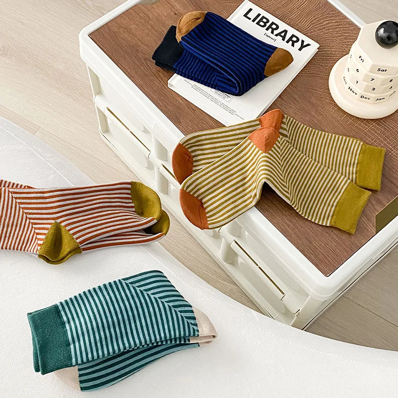 Multicolor Striped Casual Crew Socks for Women | Stylish Comfort