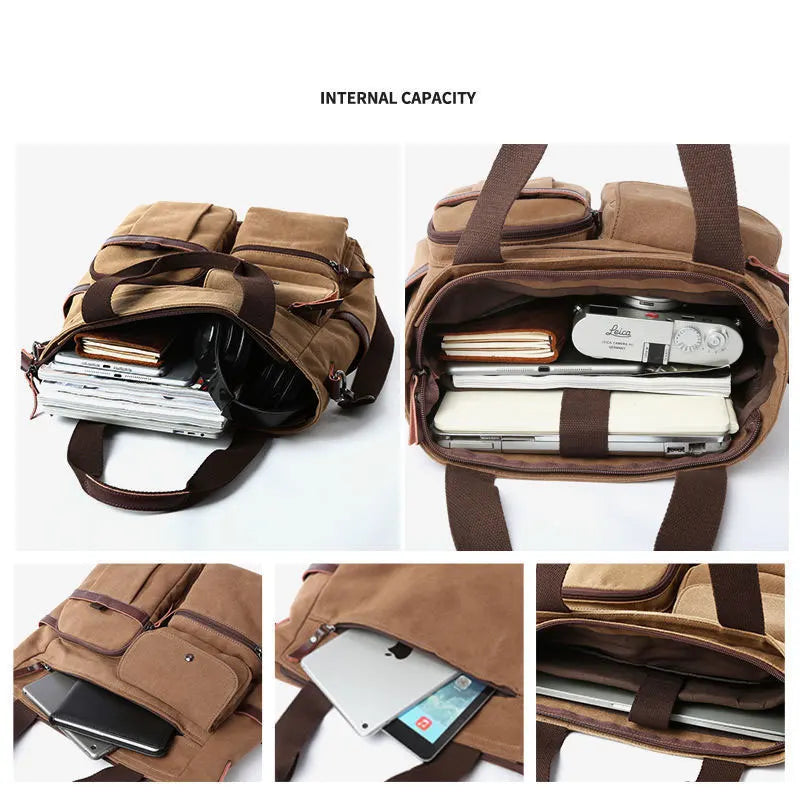 Men's Vintage Canvas Shoulder Bag | Large Capacity Briefcase