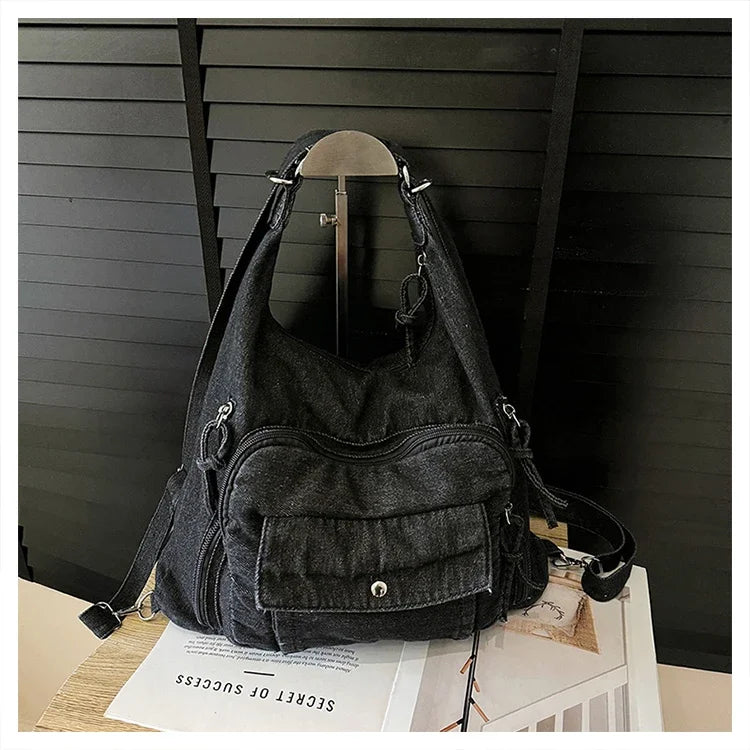 Trendy Solid Color Denim Shoulder Bag | Versatile Women's Crossbody