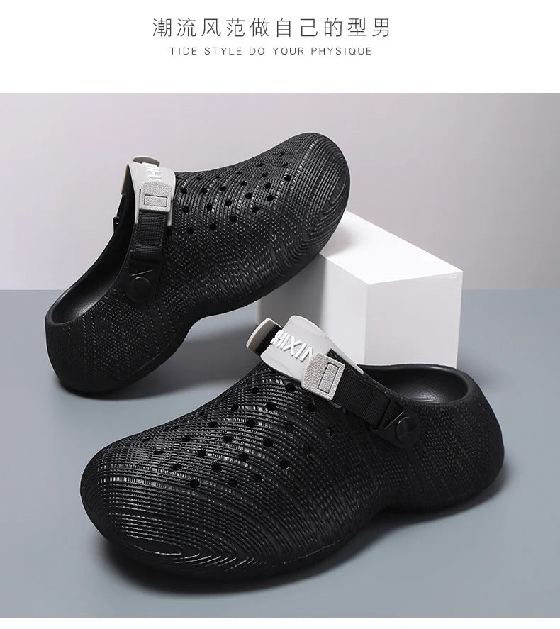Men Thick Sole Clogs Breathable Hollow Out Non-slip Garden Shoes Outdoor Beach Slippers Slip On Platform Sandal Summer Walking