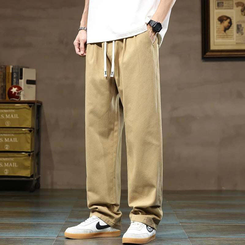 Comfortable Loose Men's Trousers | 100% Cotton Khaki Pants