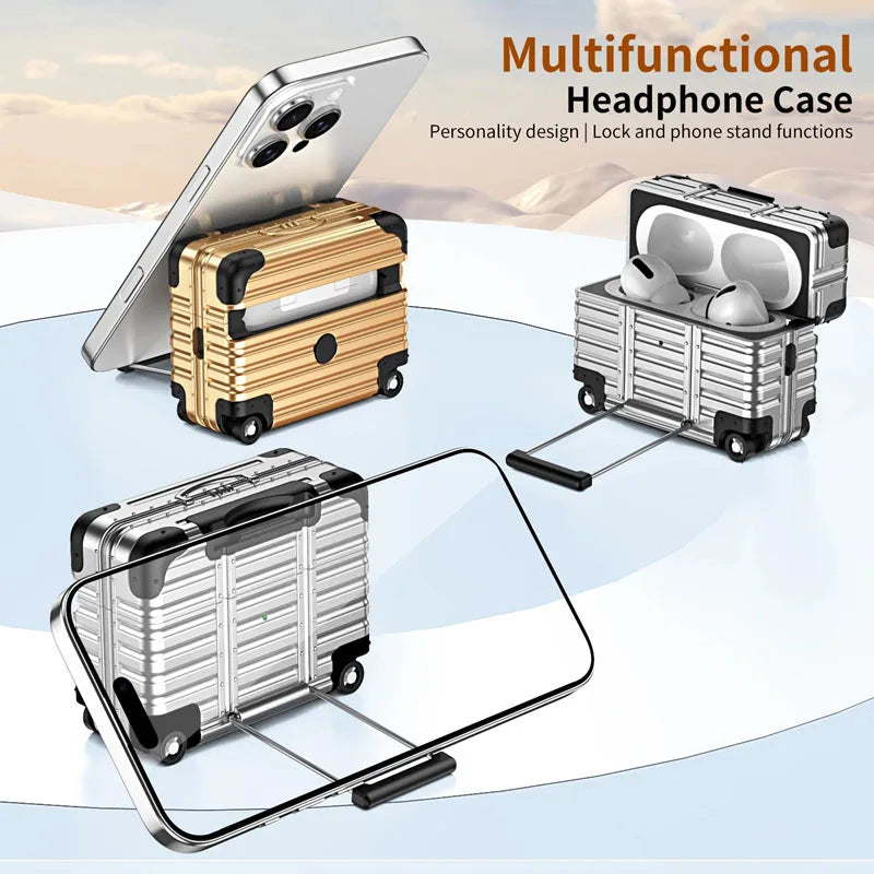 Luggage Phone Holder & Headphone Cover for AirPods | Protective Case
