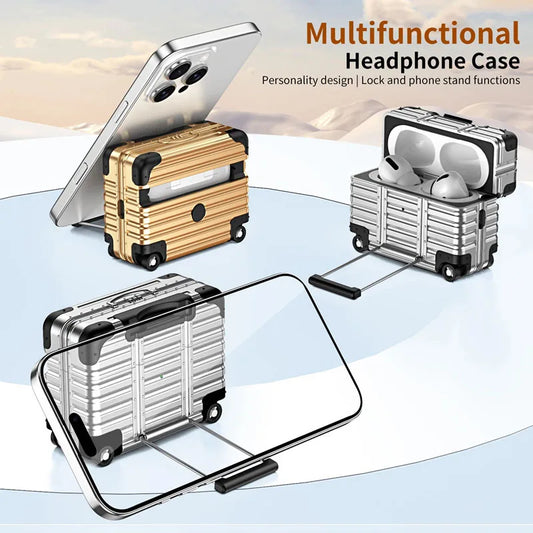 Luggage Phone Holder & Headphone Cover for AirPods | Protective Case