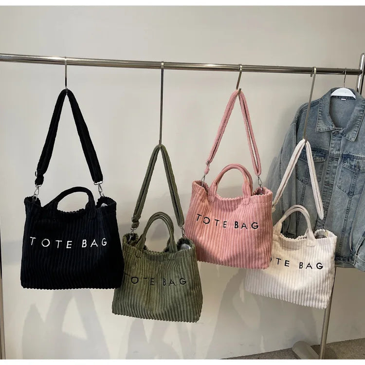 Bolso de mano de terciopelo a rayas de gran capacidad | Bolso tote elegante y versátil