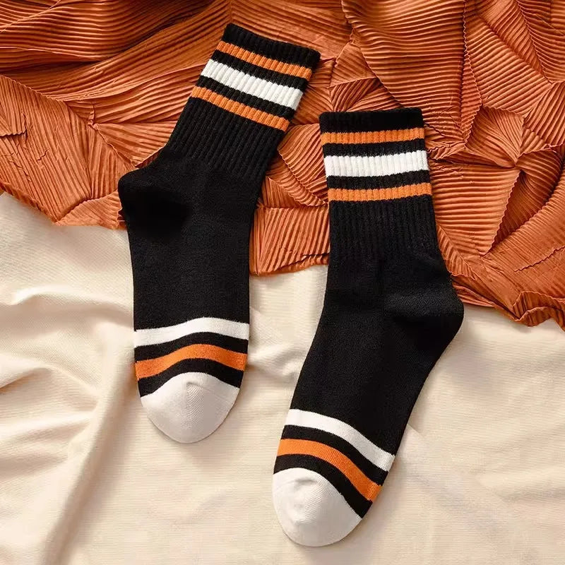 Men's Solid Color Striped Mid Tube Socks | Comfort & Style
