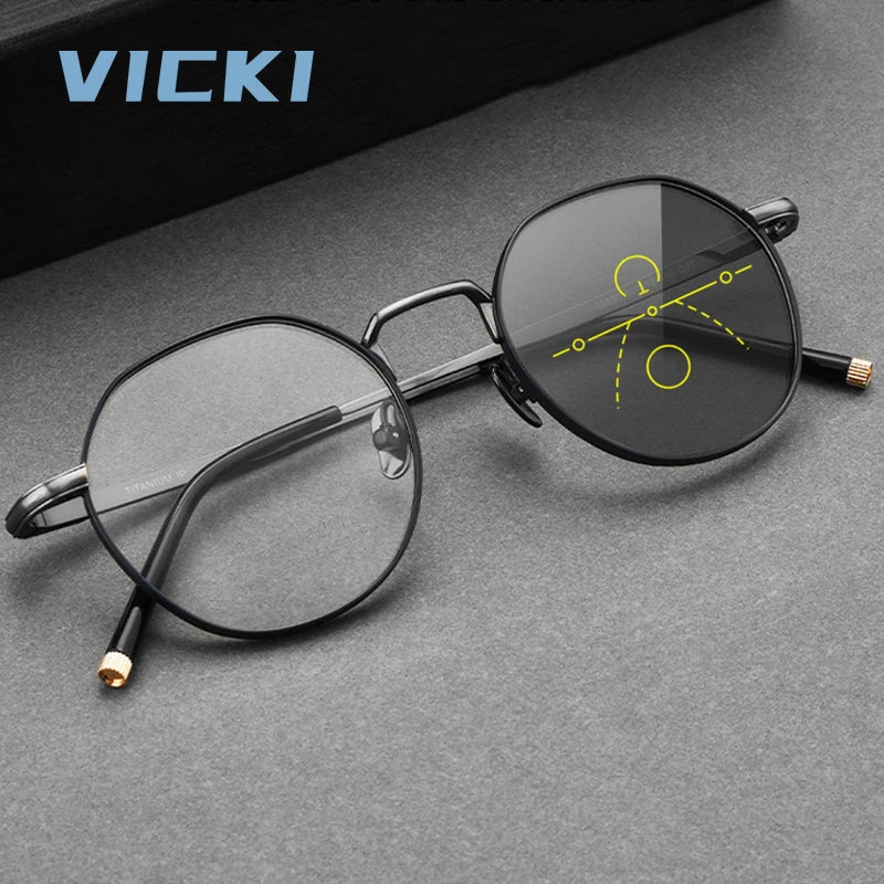Ultra-Light Titanium Round Frame Glasses | Customizable Multi-Focus
