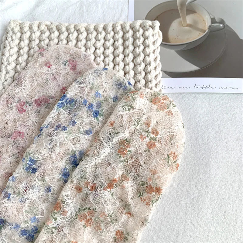 Stylish Korean Lace Flower Long Socks for Women | Breathable Comfort