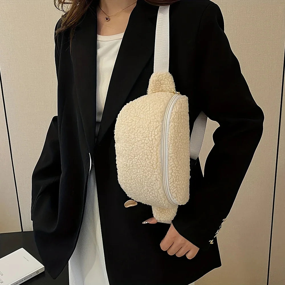 Stylish Women's Large Capacity Chest Bag | Cozy Lamb Wool Design