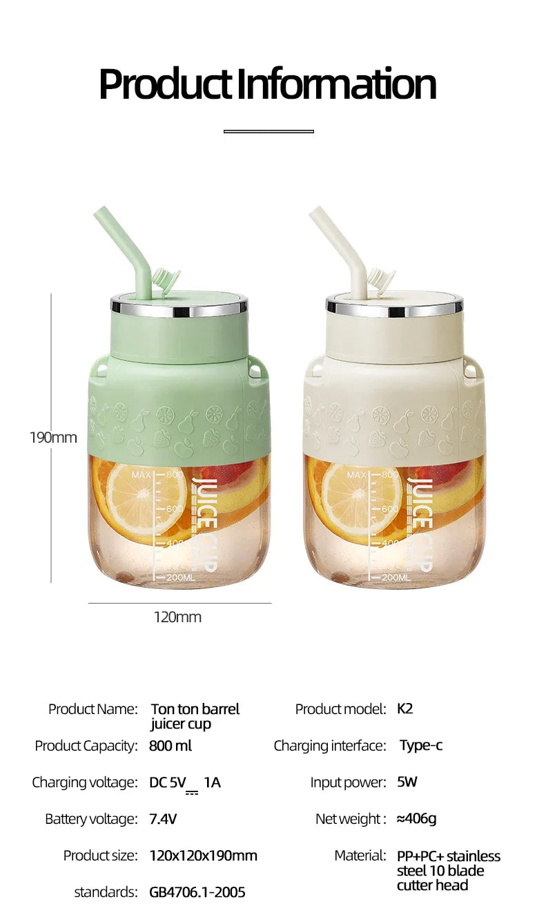 Wireless Portable Juicing Bucket | 800ml Fresh Fruit Juicer