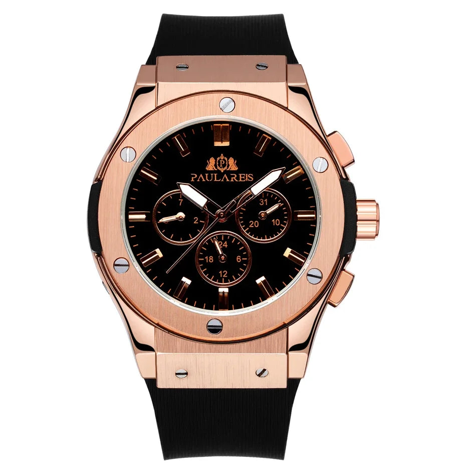 Men's Casual Automatic Mechanical Watch | Rose Gold & Rubber Strap