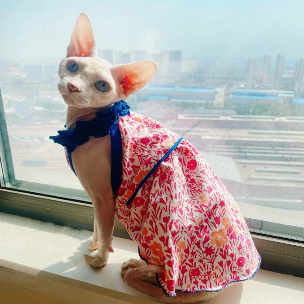 Soft Floral Dress for Sphynx Cats | Comfortable Spring Vest
