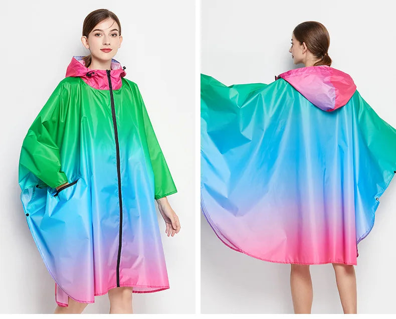 Big Size Women Gradient Color Raincoat | Lightweight Waterproof Cloak