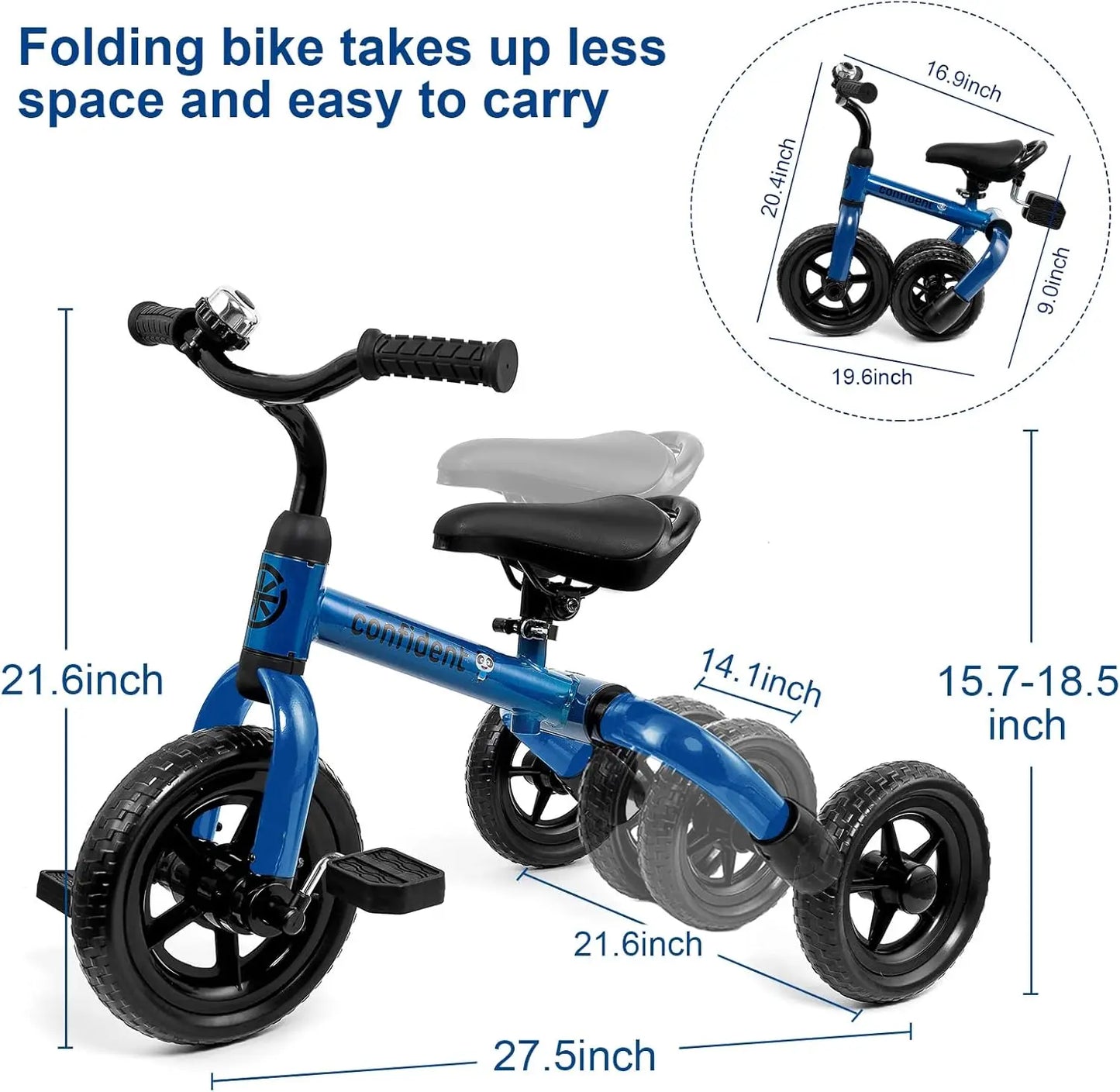 3-in-1 Folding Toddler Tricycle | Adjustable & Detachable Features