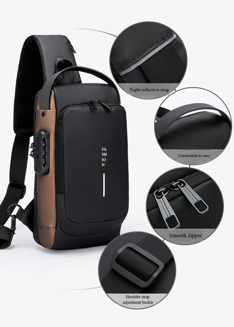 Men's Anti-Theft Chest Bag with USB Port | Waterproof Crossbody Sling