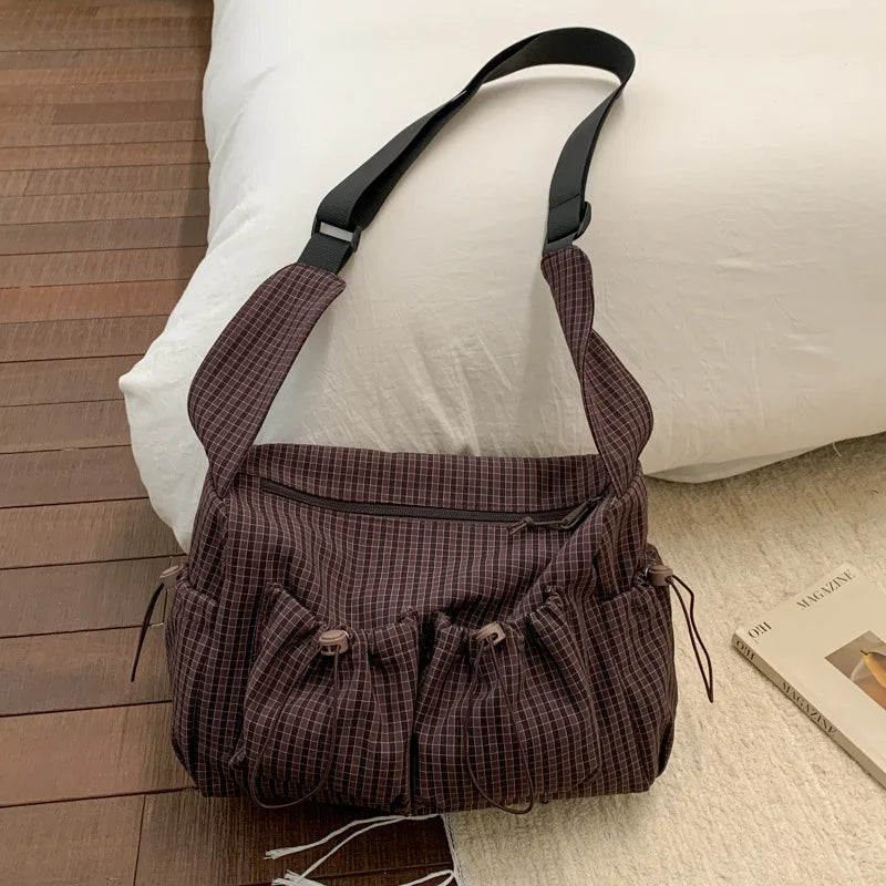 Stylish Plaid Nylon Shoulder Tote Bag | Versatile Everyday Accessory
