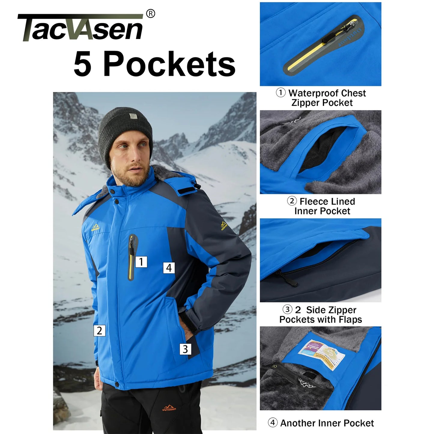 Men's Waterproof Winter Ski Jacket | Fleece Lined Snow Parka
