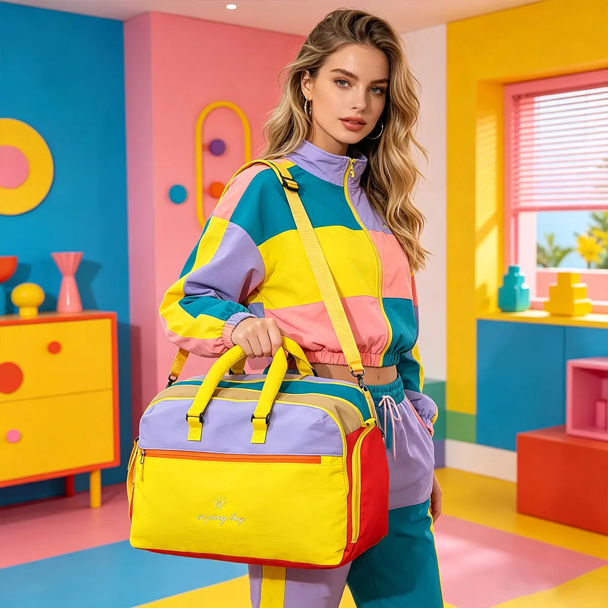 Fashion Trend Dopamine Contrasting Travel Bag Independent Shoe Compartment, Lightweight Yoga Bag, Outdoor Sports and Fitness Bag