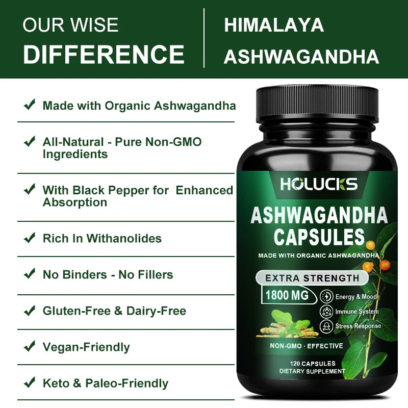 Ashwagandha Capsules for Stress Relief & Energy Support