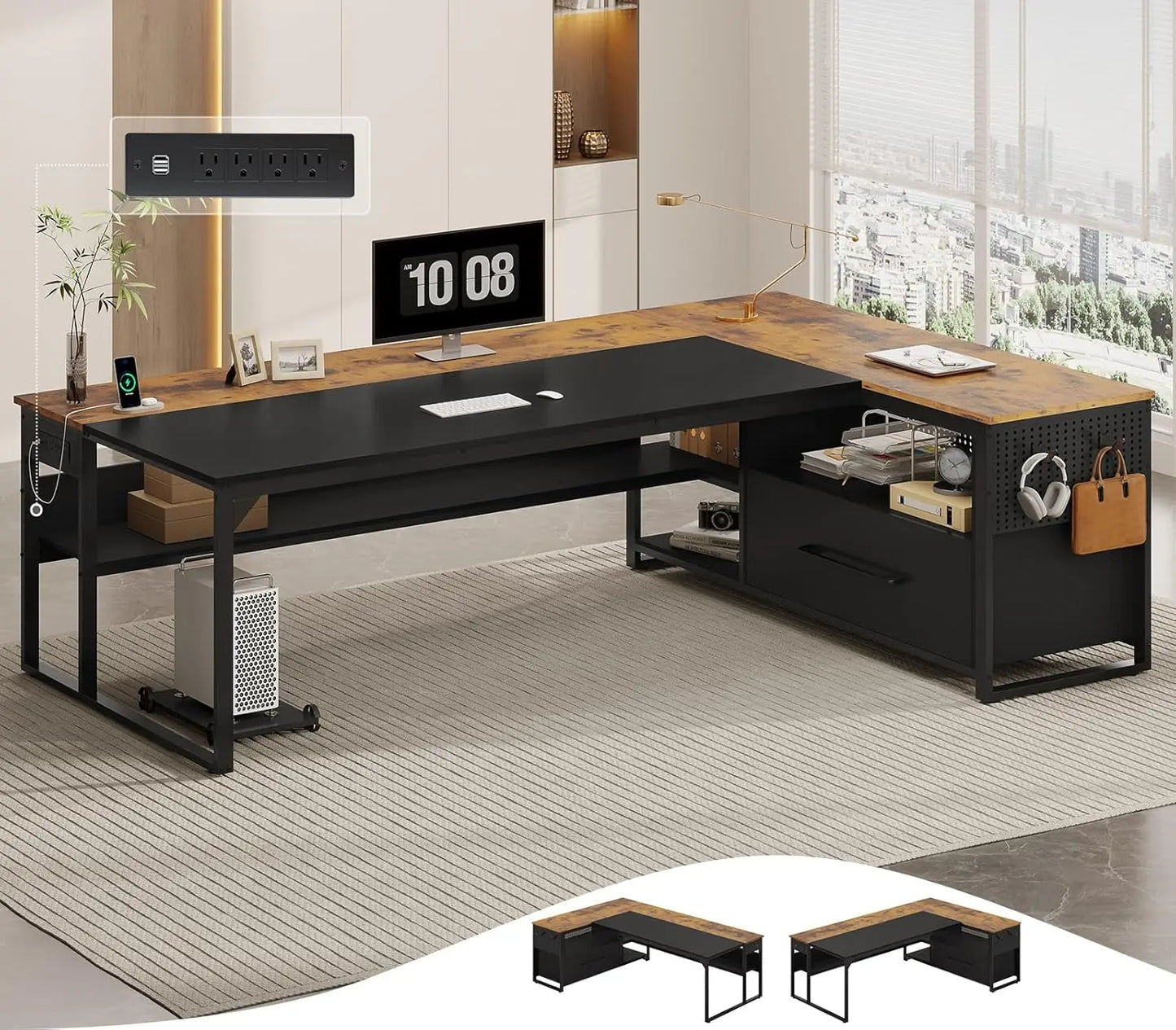 71" L-Shaped Executive Desk | Spacious Office Workstation with Outlets