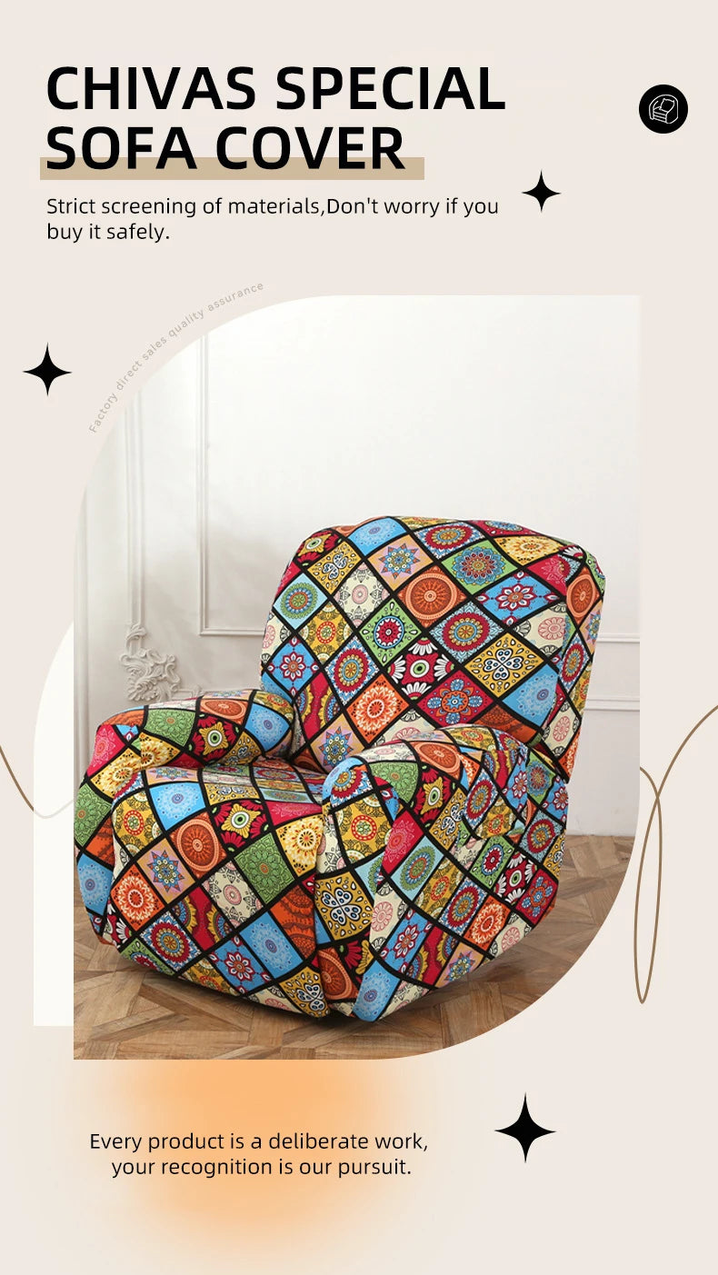 Printed Recliner Cover with Pockets | 4-Piece Furniture Protector