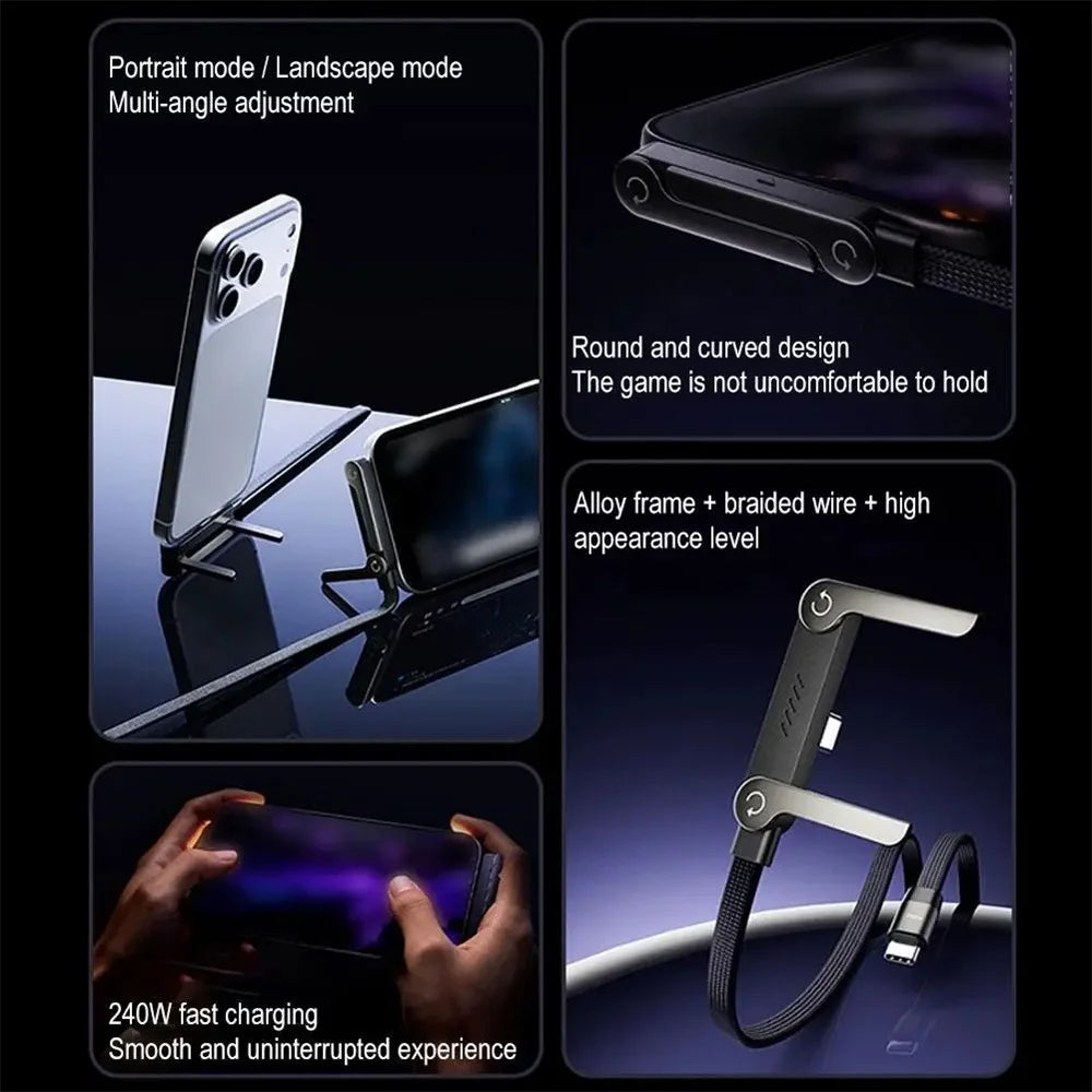 240W Fast Charging Cable & Foldable Phone Holder - 2-in-1 Design
