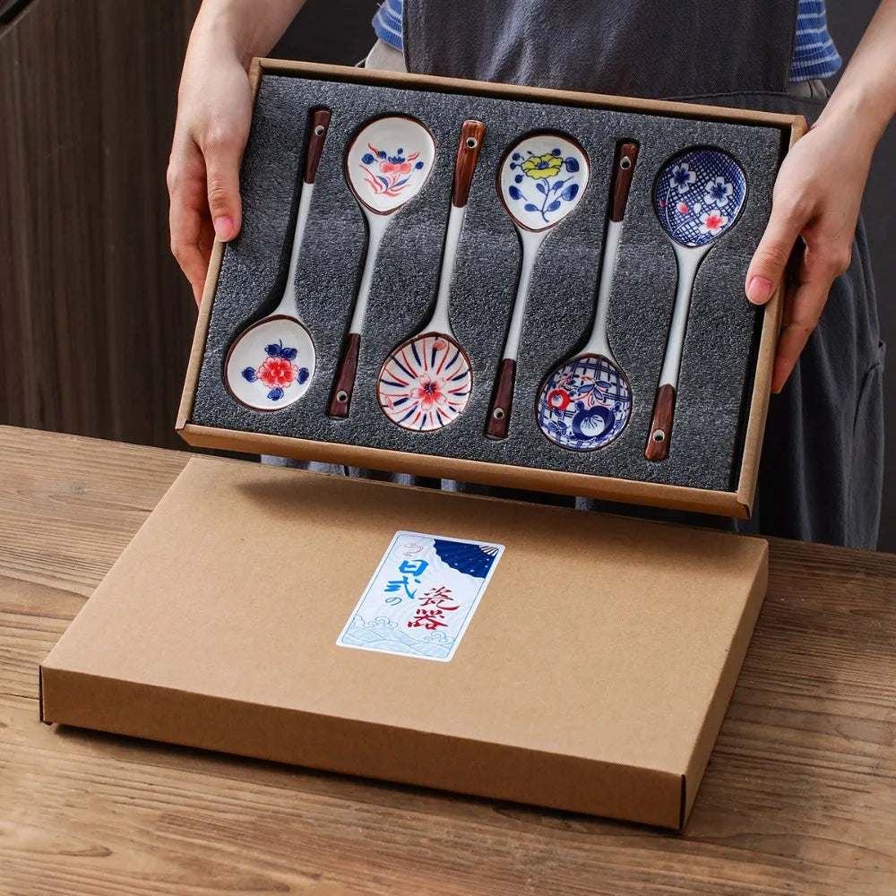 Juego de cucharas de sopa de cerámica estilo japonés | Regalos resistentes al calor