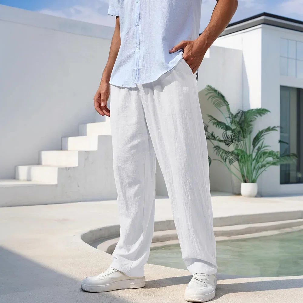 Men's Lightweight Cotton Linen Straight Leg Pants | Comfortable Casual Wear