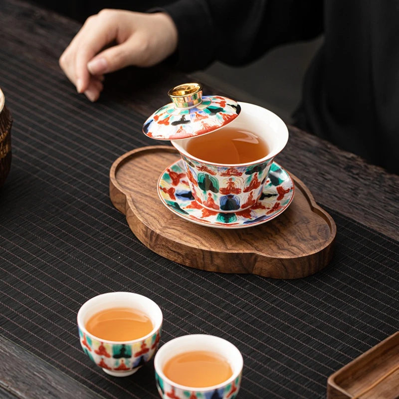 Elegant Rotatable Tea Tureen | Zen Gaiwan Teacup Set