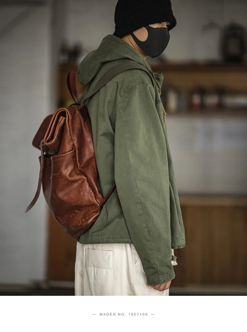 Men's Retro Green Hooded Sweatshirt | Stylish Adjustable Windbreaker
