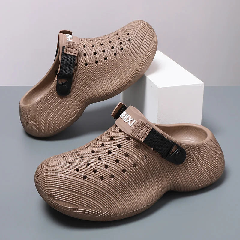 Men Thick Sole Clogs Breathable Hollow Out Non-slip Garden Shoes Outdoor Beach Slippers Slip On Platform Sandal Summer Walking