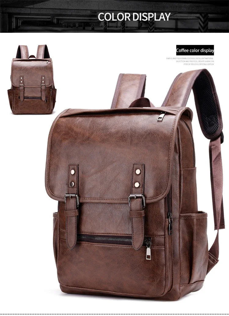 Large Capacity Vintage Men's Backpack | Stylish PU Leather Bag
