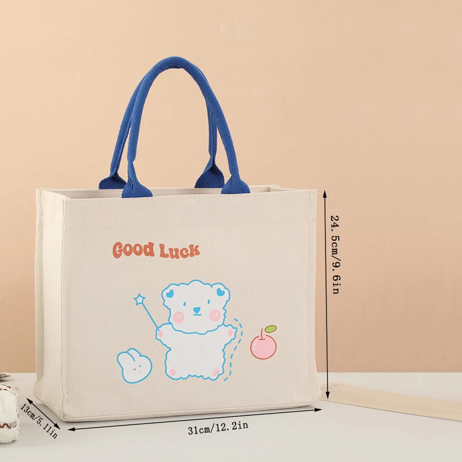 Large Capacity Cartoon Tote Bag | Versatile Canvas Shopping Bag
