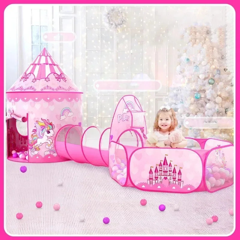 3 in 1 Kids Tent House with Tunnel & Ball Pool | Portable Play Toy