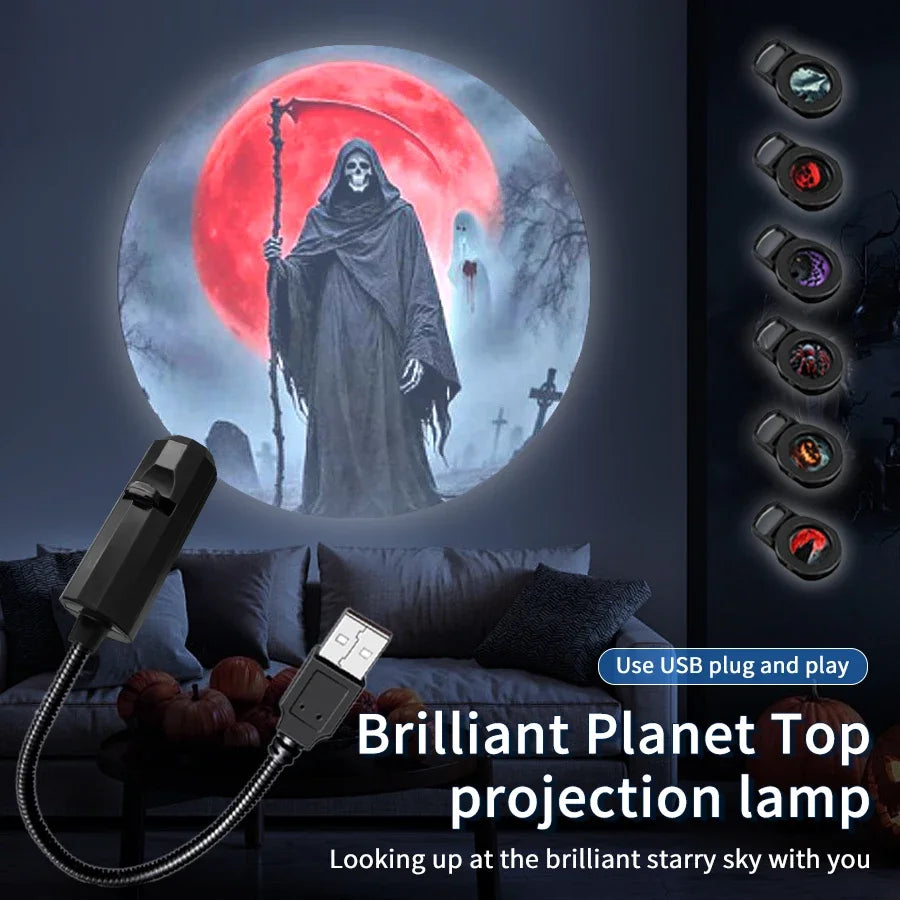 LED Halloween Moon Lamp | USB Projector Night Light for Mood