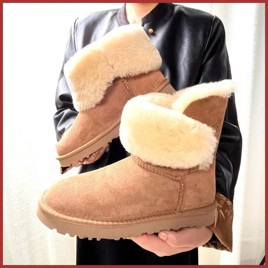 Women's Sheepskin Wool Snow Boots | Warm Fleece Lined Winter Boots