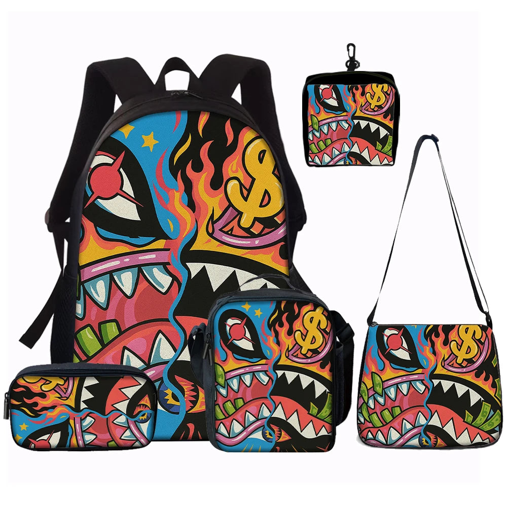 Trendy Shark Graphic Backpack Set | Stylish & Functional for All